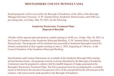 Notice of Advertisement - Sealed Bid for Disposal of Biosolids