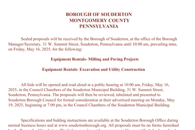 Notice of Advertisement - Equipment Rentals - Milling and Paving Projects & Excavation and Utility Construction